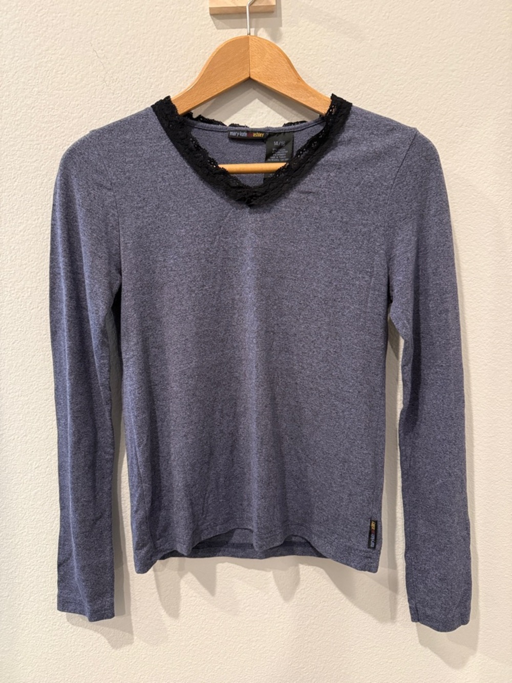 90s Mary Kate and Ashley Lace-Trim Long Sleeve Top in Heather Blue Youth Large